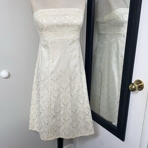 Couture strapless empire waist A-line floral embossed pattern on organic cotton